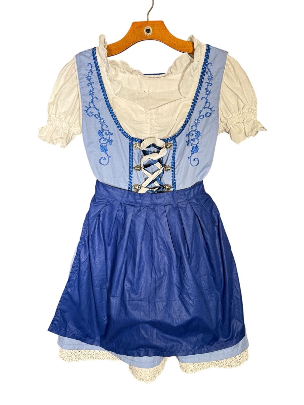 Blue Drindl with Blue Apron White Top Cotton Oktoberfest Bavarian Renaissance